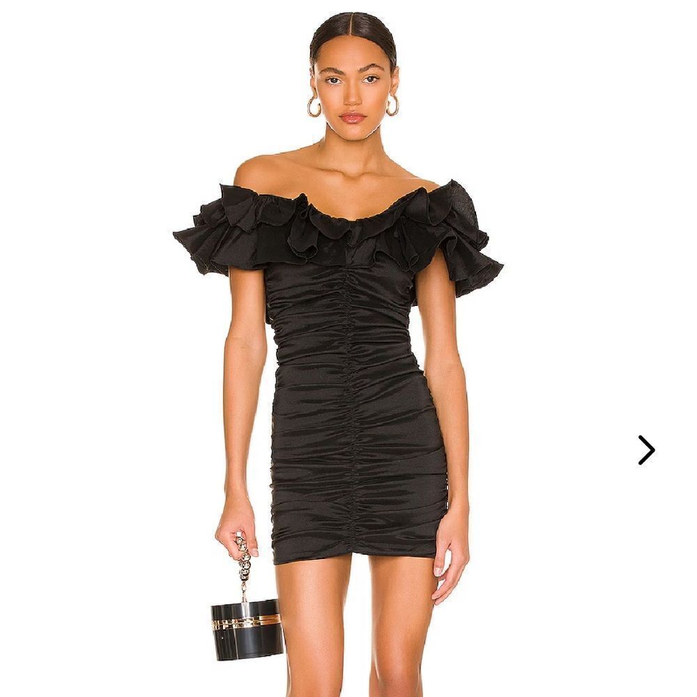 Lovers and Friends Nikolina ruched dress black ruffle mini party Revolve XS